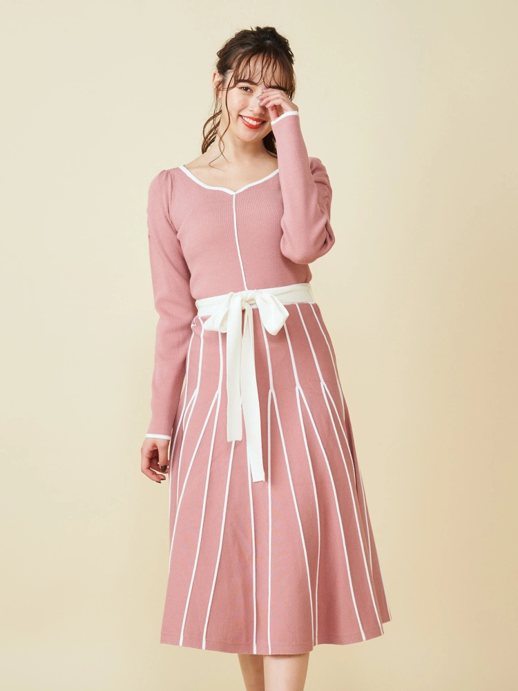 カラーラインニットフレアワンピース ニットワンピース ワンピース Miia ミーア Roomy S Web Store 公式通販 Roomy S Web Store ルーミィーズウェブストア