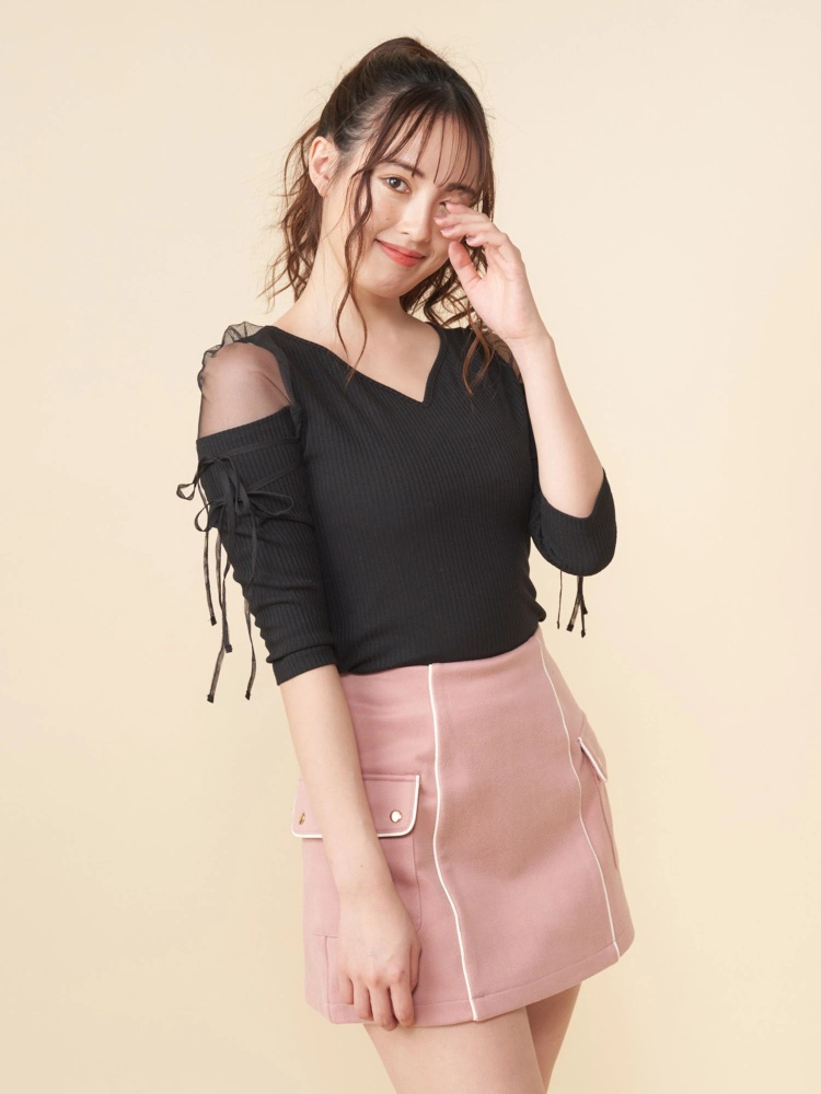 肩チュールリボントップス Tシャツ カットソー トップス Miia ミーア Roomy S Web Store 公式通販 Roomy S Web Store ルーミィーズウェブストア