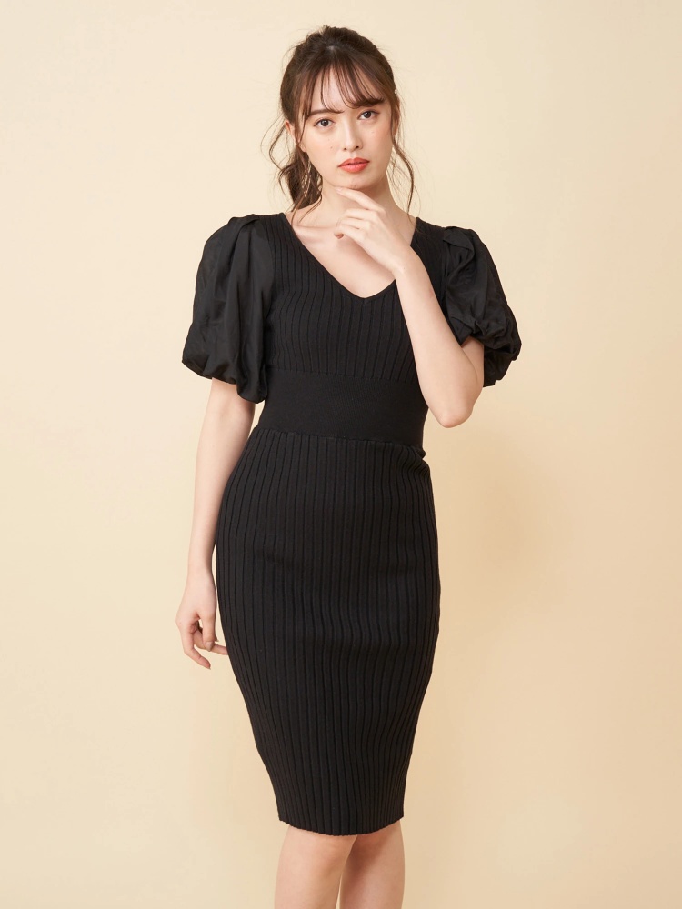 袖異素材ニットタイトワンピース ニットワンピース ワンピース Miia ミーア Roomy S Web Store 公式通販 Roomy S Web Store ルーミィーズウェブストア