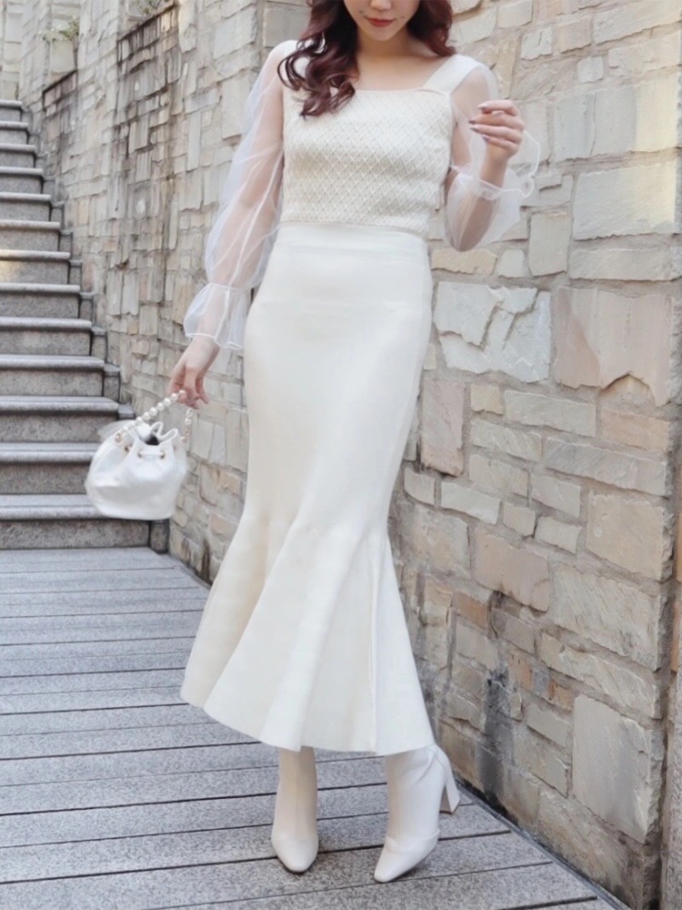 袖チュールマーメイドニットワンピース ニットワンピース ワンピース Miia ミーア Roomy S Web Store 公式通販 Roomy S Web Store ルーミィーズウェブストア