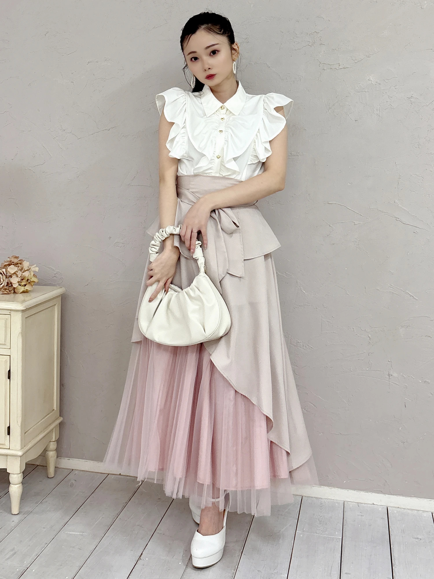 花柄シフォンスカート/洗える （ロング・マキシ丈スカート）｜MK