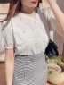 ダイヤ柄ビジュー半袖ニット(オフホワイト)