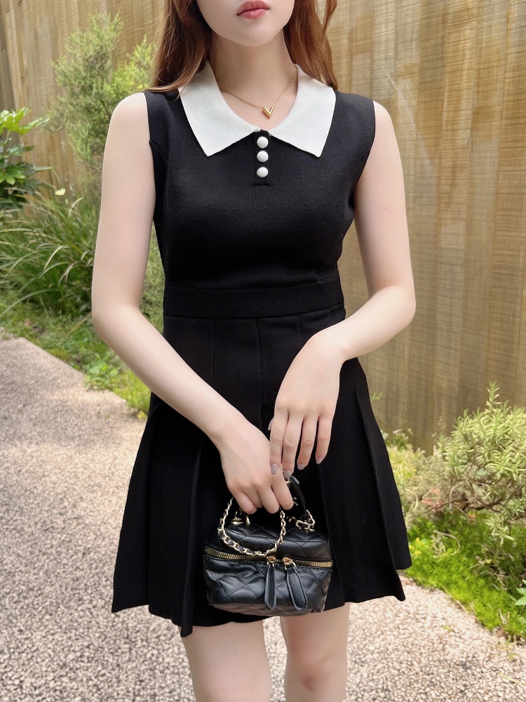 配色襟プリーツニットワンピース｜ニットワンピース｜ワンピース  