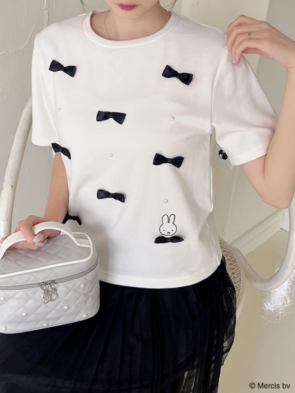 miffy パールリボンTシャツ(オフホワイト)