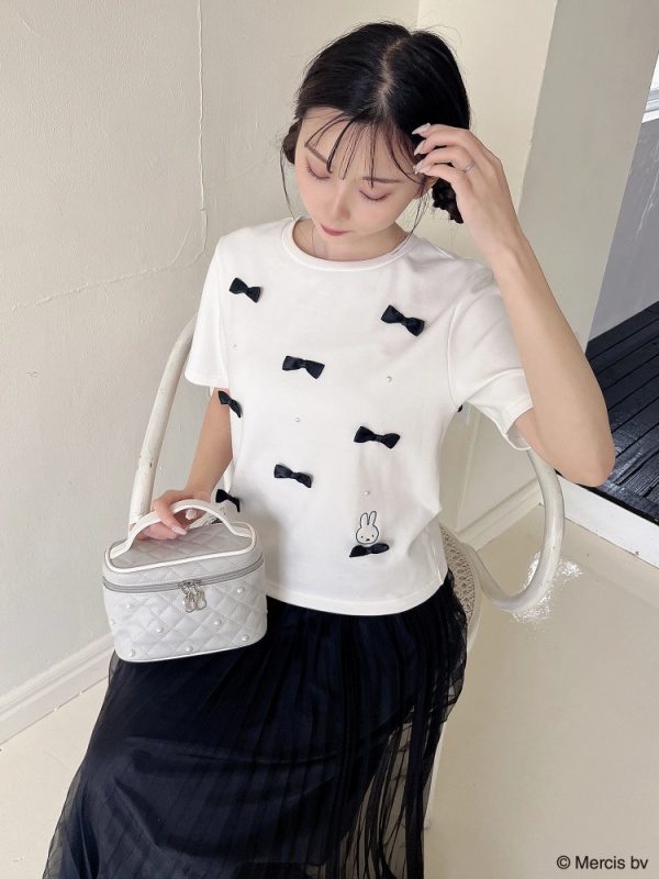MIIA(ミーア) |miffy パールリボンTシャツ(オフホワイト)