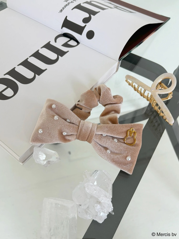 miu なら miu リボン付きシュシュ オリーブグリーン・ベージュ