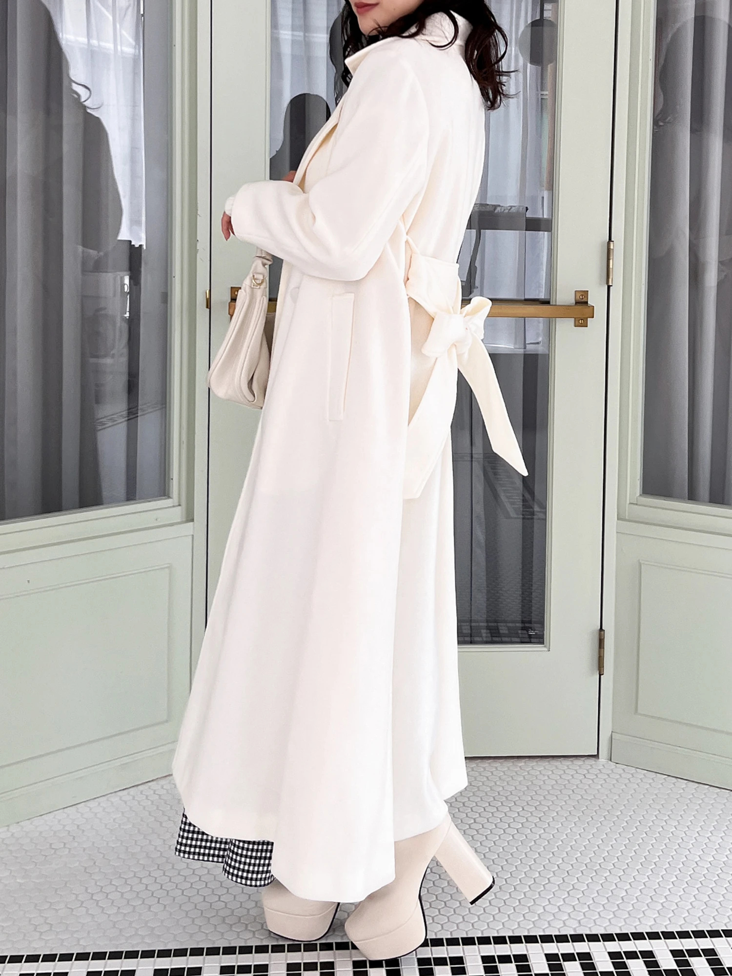 MIUMIU ウエストリボン付きAライントレンチコート ダブルボタンウエストリボンコート｜コート｜アウター｜MIIA