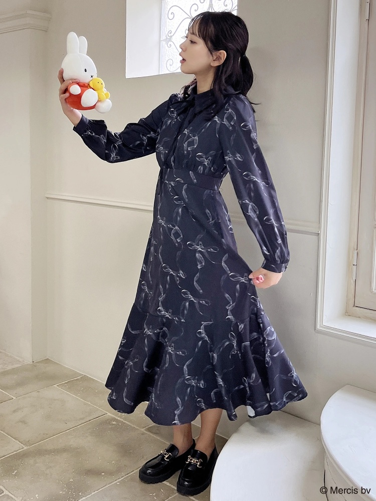 MIIA ミーア ロングワンピース ドット スカラップ ニット ウエスト  