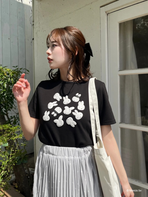 MIIA(ミーア) |miffy バイカラープリントTシャツ(ブラック)