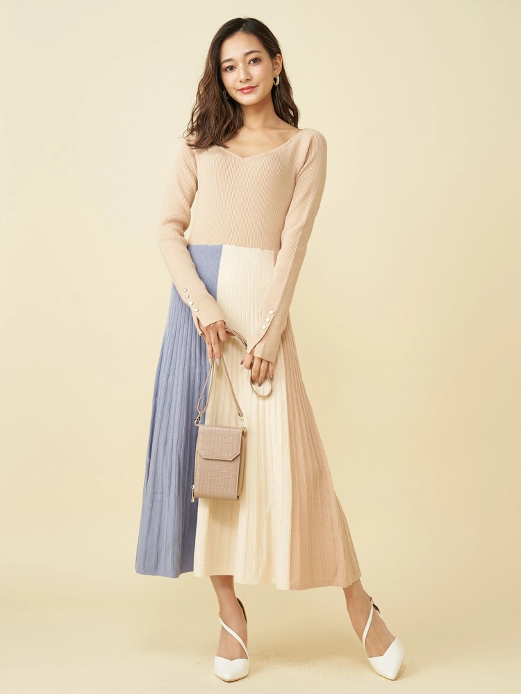 Vネック配色ニットフレアワンピース ワンピース ワンピース Royal Party ロイヤルパーティ Roomy S Web Store 公式通販 Roomy S Web Store ルーミィーズウェブストア