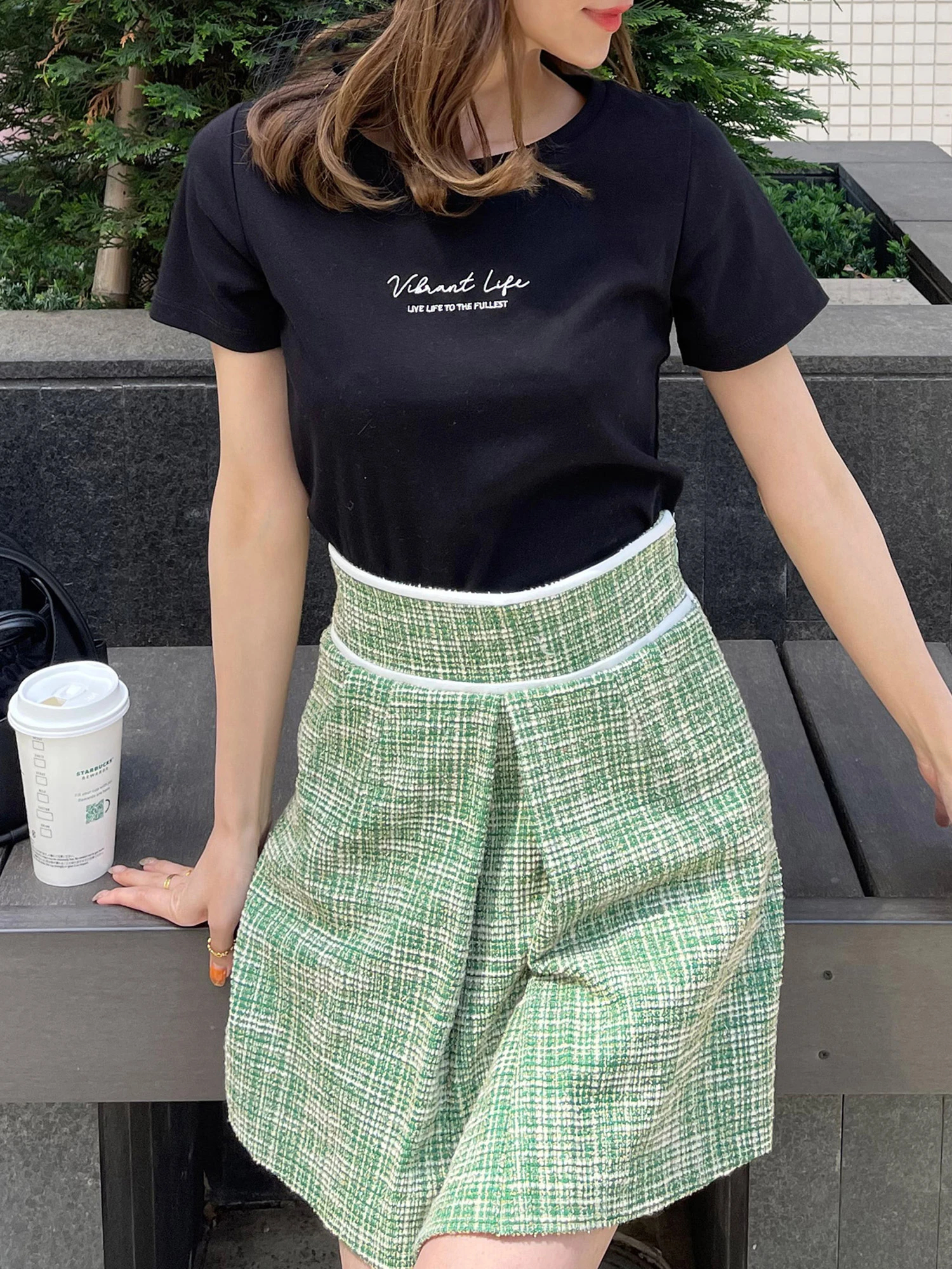 MIIA パイピングツイード台形スカート - ミニスカート