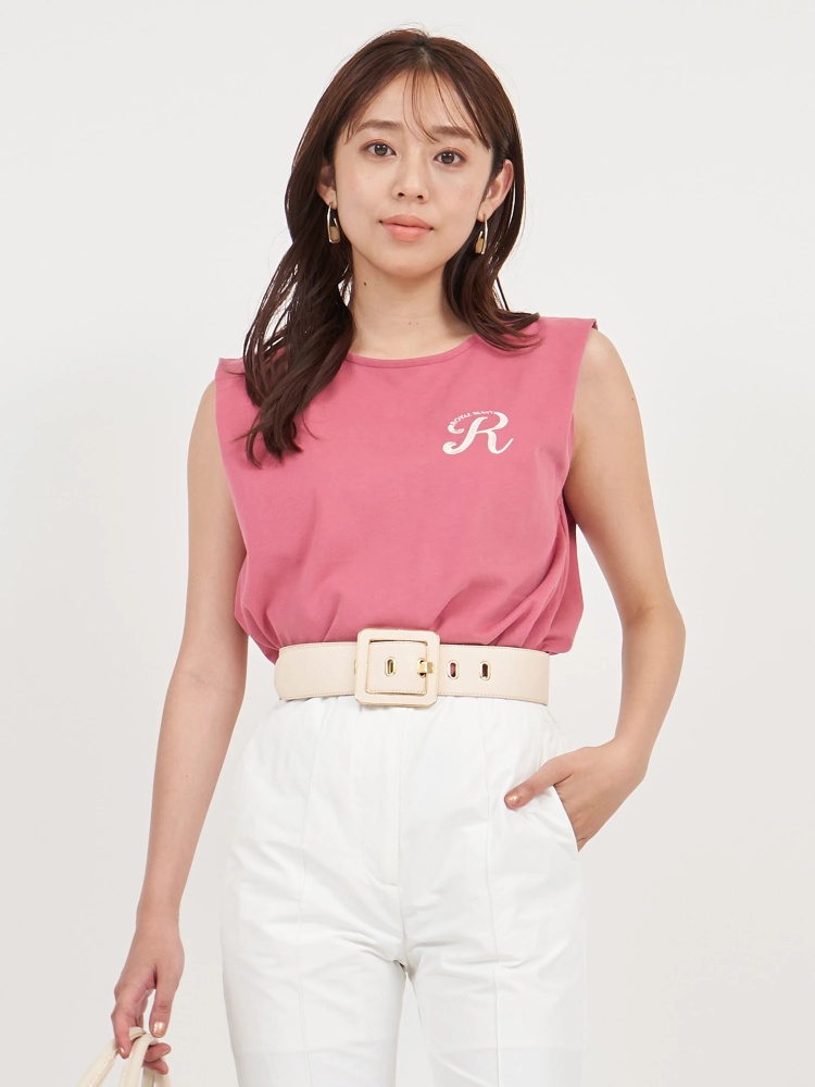 ワンポイント刺繍ノースリトップス｜Tシャツ・カットソー｜トップス 