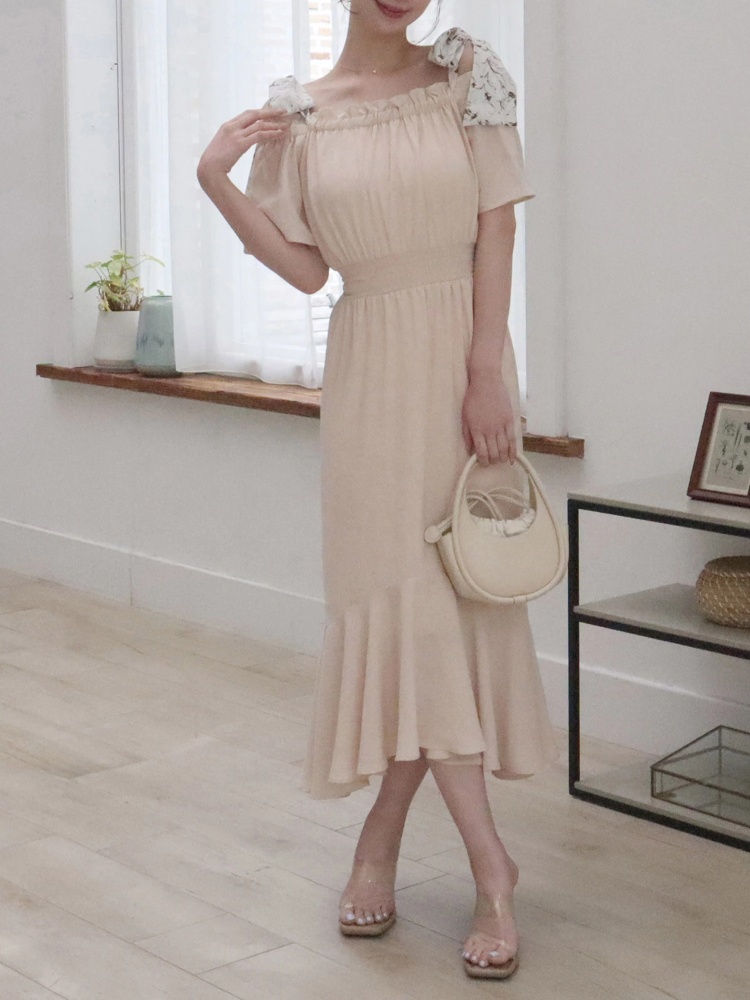 ウエストシャーリングショルダースカーフマーメイドワンピース 