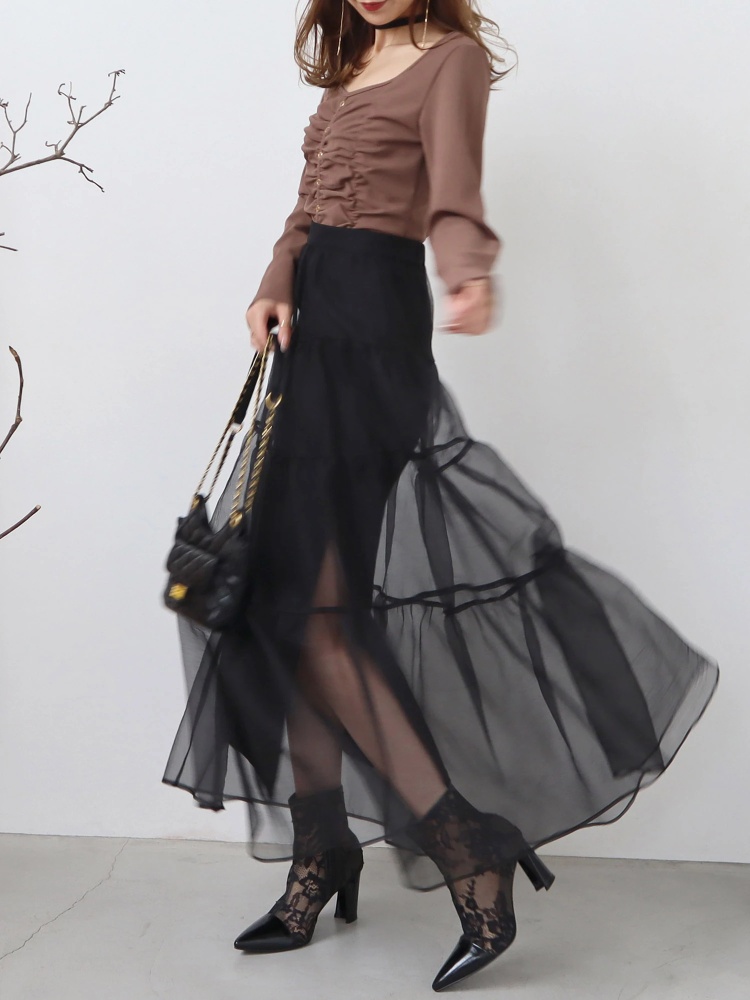 関西コレクション2023 ゆうこす様 着用】オーガンジーフレア重ねタイト  