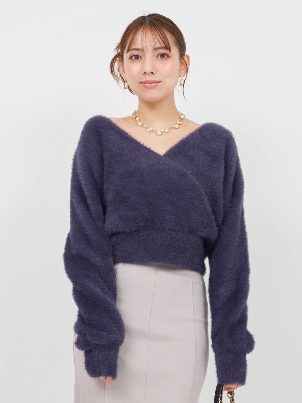 ROYAL PARTY(ロイヤルパーティ) |カシュクールシャギーニットトップス(ネイビー)