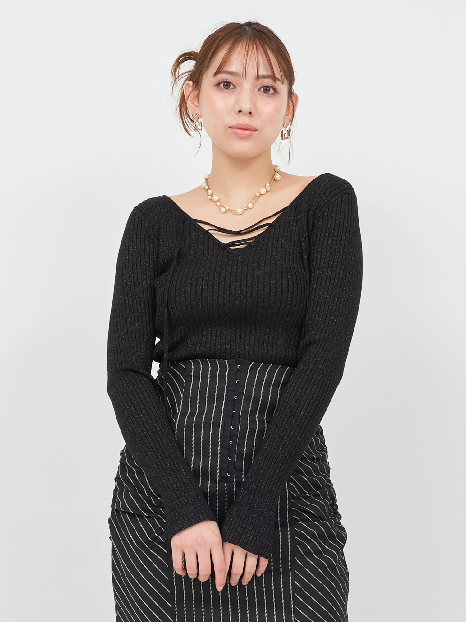 オフホワイト レディース ワンピース トップス Knitted Stretch Mini