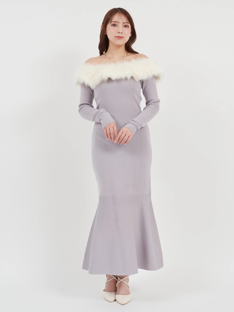 オフショルファーロングニットドレス｜ニットワンピース｜ワンピース  