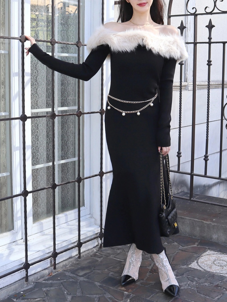 オフショルファーロングニットドレス｜ニットワンピース｜ワンピース  