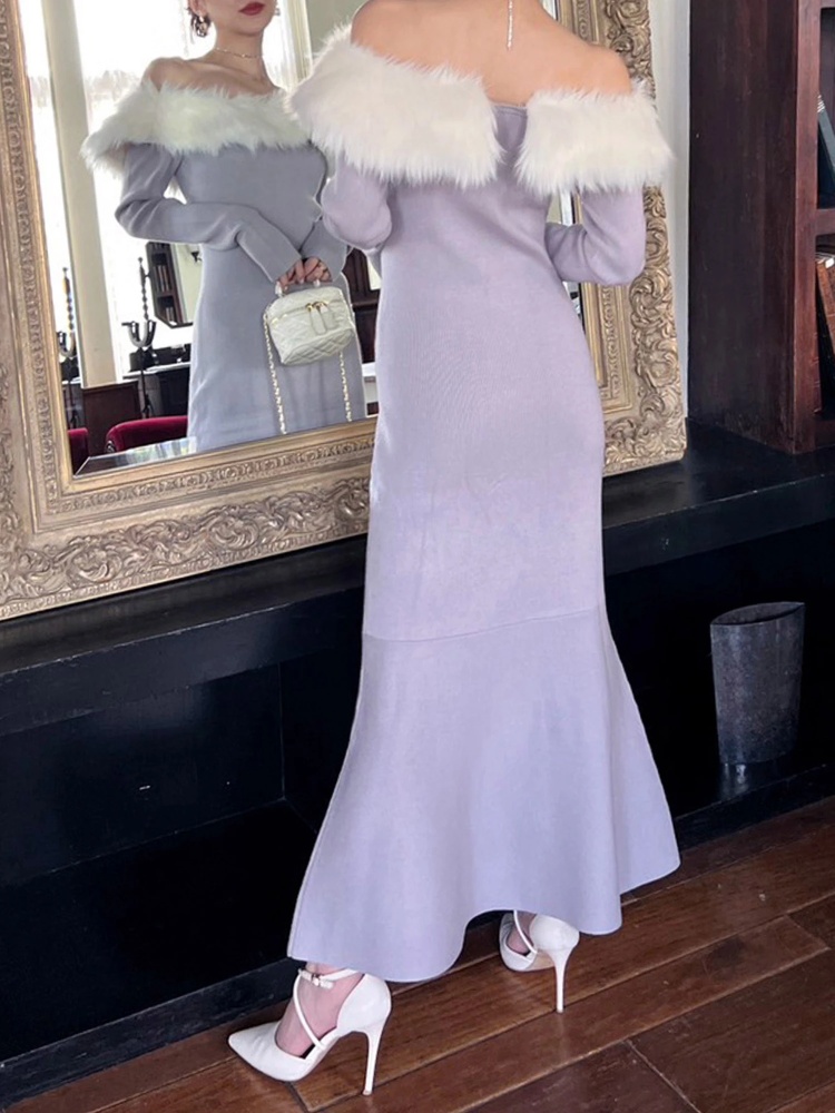 オフショルファーロングニットドレス｜ニットワンピース｜ワンピース  