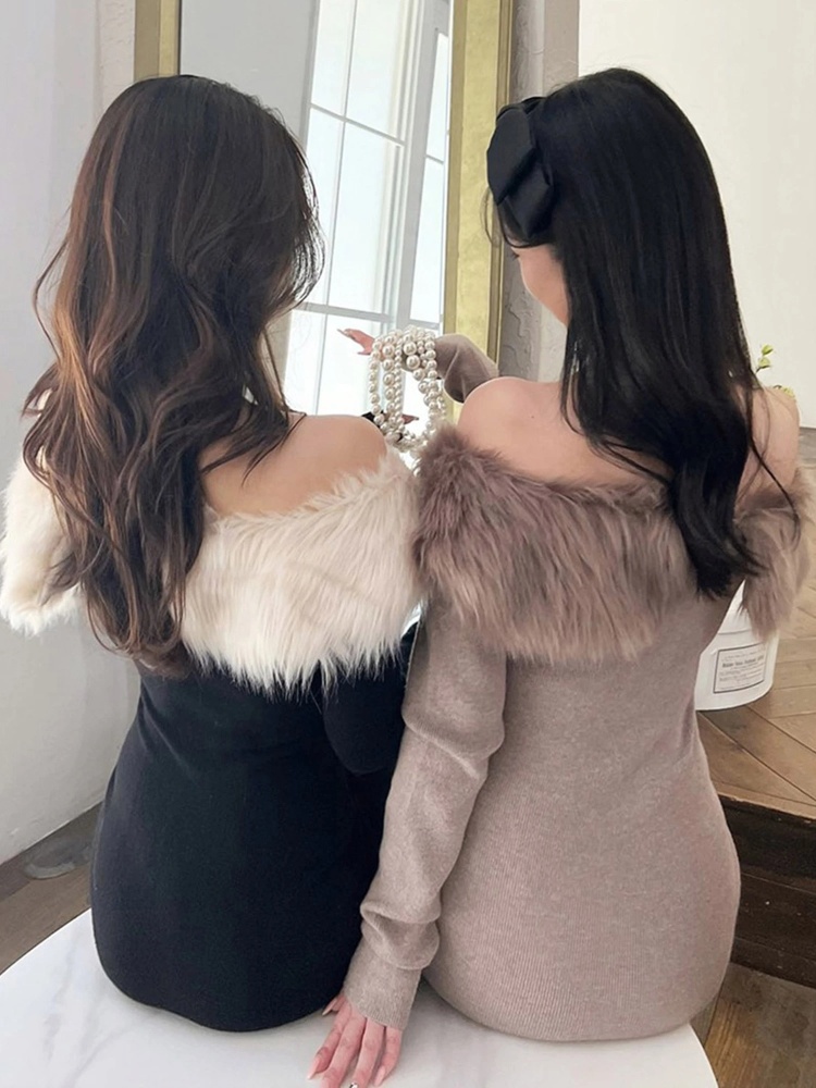 オフショルファーロングニットドレス｜ニットワンピース｜ワンピース  