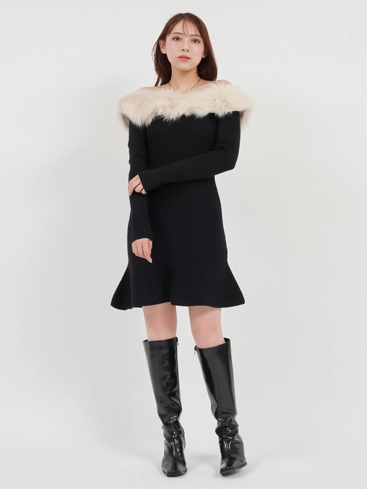 オフショルファーミニニットドレス｜ニットワンピース｜ワンピース  