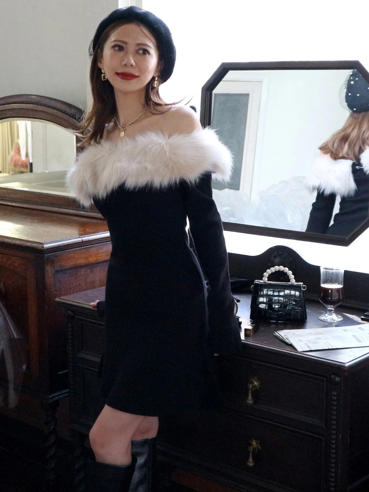 オフショルファーミニニットドレス｜ニットワンピース｜ワンピース  