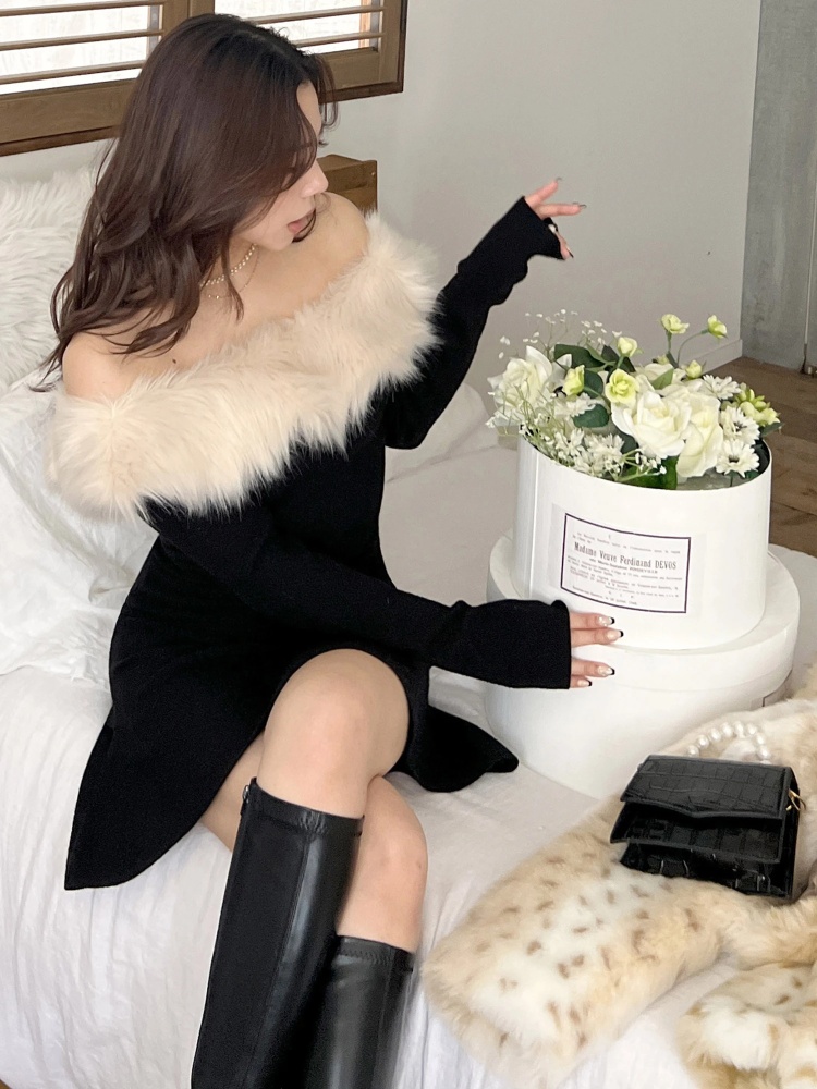 オフショルファーミニニットドレス｜ニットワンピース｜ワンピース  