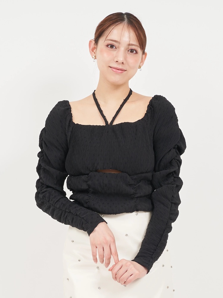 ドットドビーホルターネックカットアウトトップス｜シャツ・ブラウス  