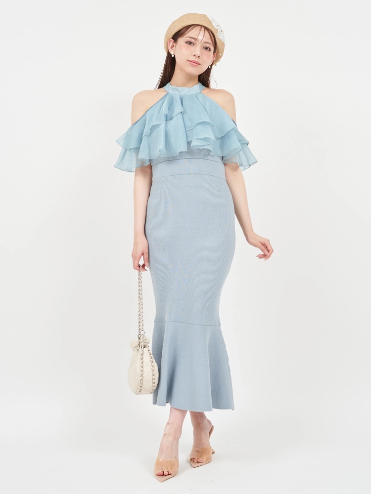 ティアードラッフルニットマーメイドワンピース｜ニットワンピース  