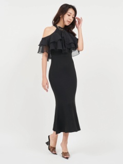 ティアードラッフルニットマーメイドワンピース｜ニットワンピース  