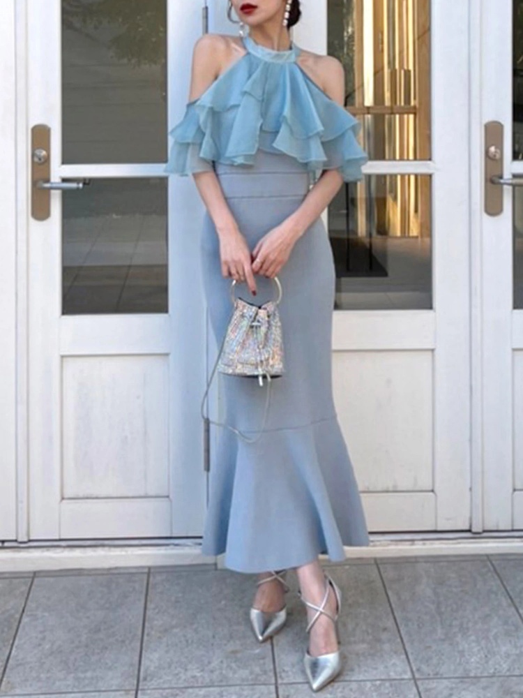 ティアードラッフルニットマーメイドワンピース｜ニットワンピース  