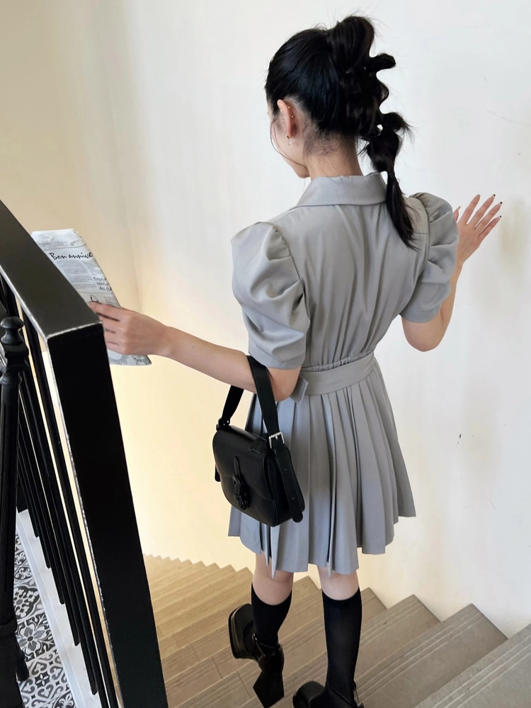 パフスリーブジャケットプリーツミニワンピース｜ワンピース 