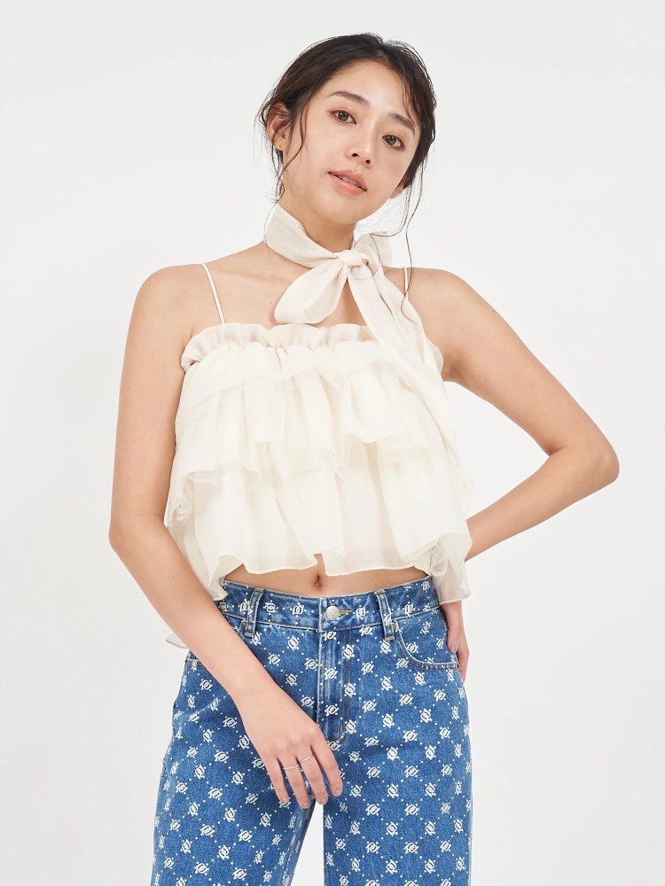 ストール付ティアードフリルキャミトップス｜Tシャツ・カットソー  