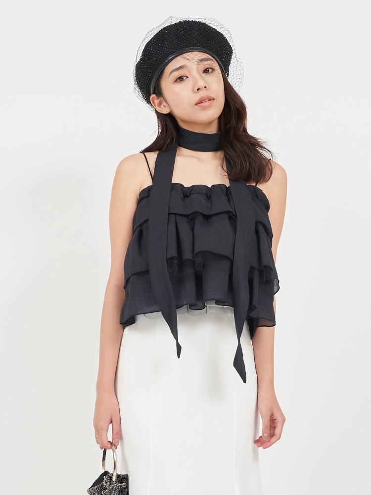 ストール付ティアードフリルキャミトップス｜Tシャツ・カットソー  