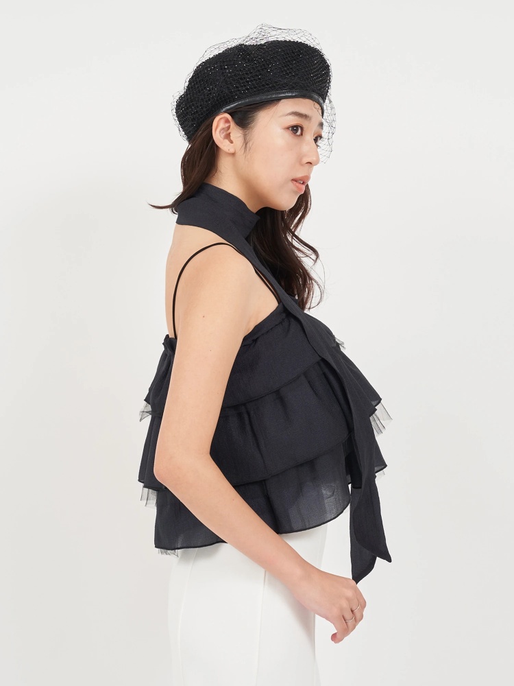 ストール付ティアードフリルキャミトップス｜Tシャツ・カットソー 