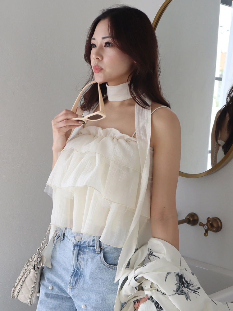 ストール付ティアードフリルキャミトップス｜Tシャツ・カットソー  