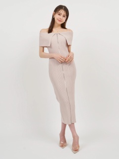 丈が選べる】ダブルZIPオフショルタイトニットワンピース｜ニット  