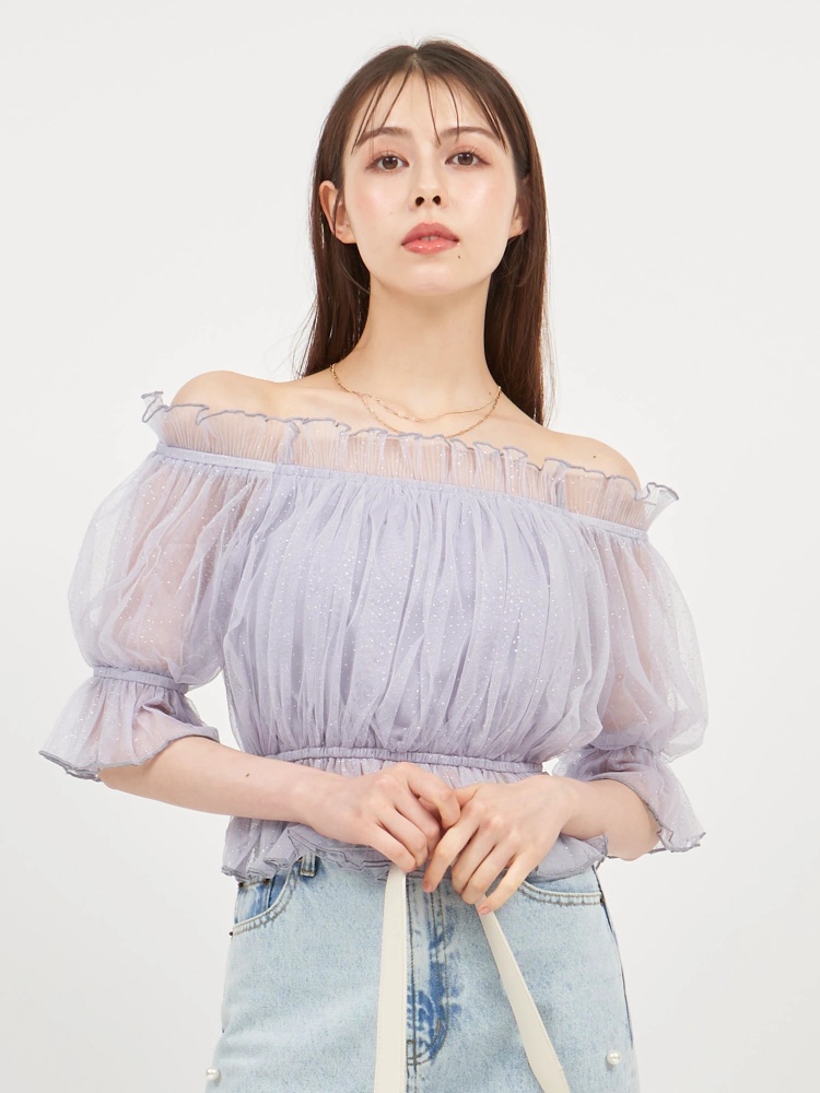 ラメチュールオフショルトップス｜Tシャツ・カットソー｜トップス 