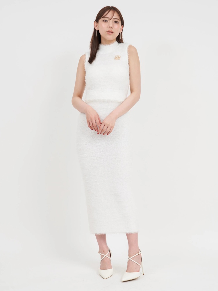 ブローチ付ノースリーブフィルムシャギーセットアップ｜セット｜セット  