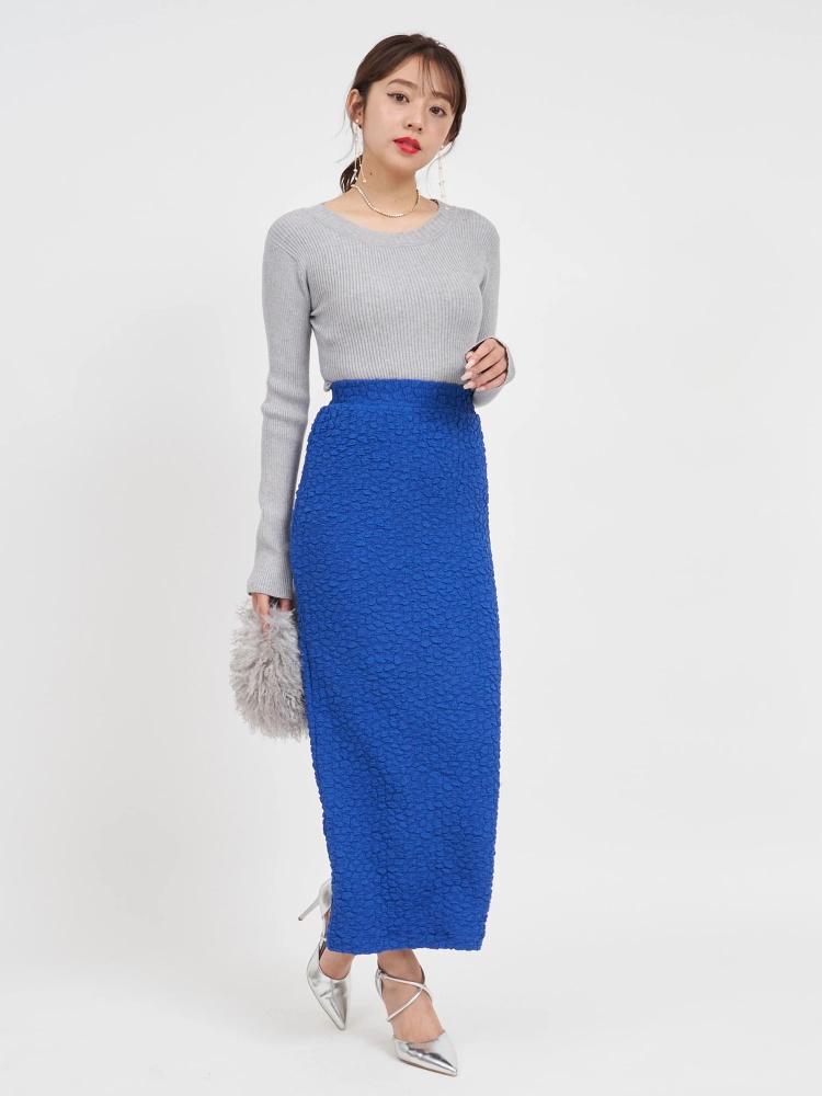 カラーカットジャガードロングタイトスカート｜スカート｜スカート  