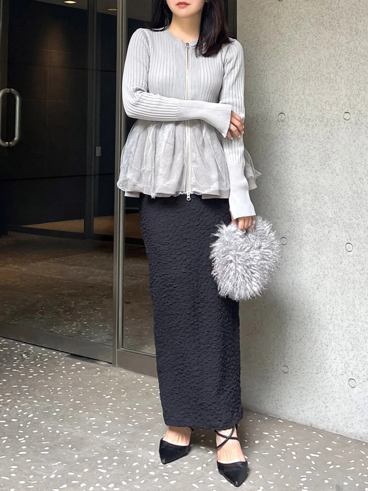 カラーカットジャガードロングタイトスカート｜スカート｜スカート  