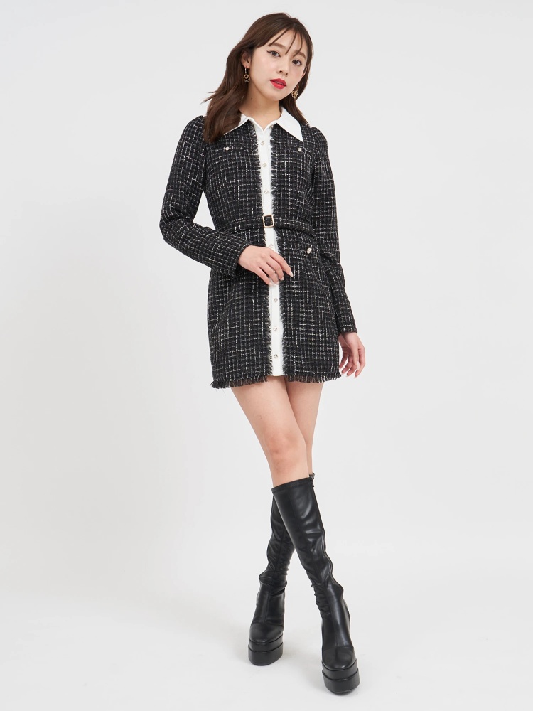 シャツドッキングツイードミニワンピース｜ワンピース｜ワンピース  