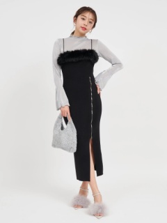 ファー付ZIPニットタイトキャミワンピース｜ニットワンピース  