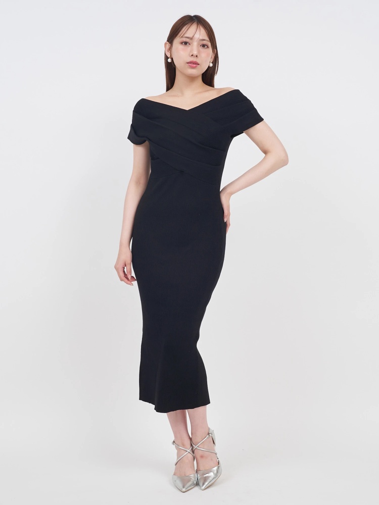 タックカシュクールタイトニットワンピース｜ニットワンピース  