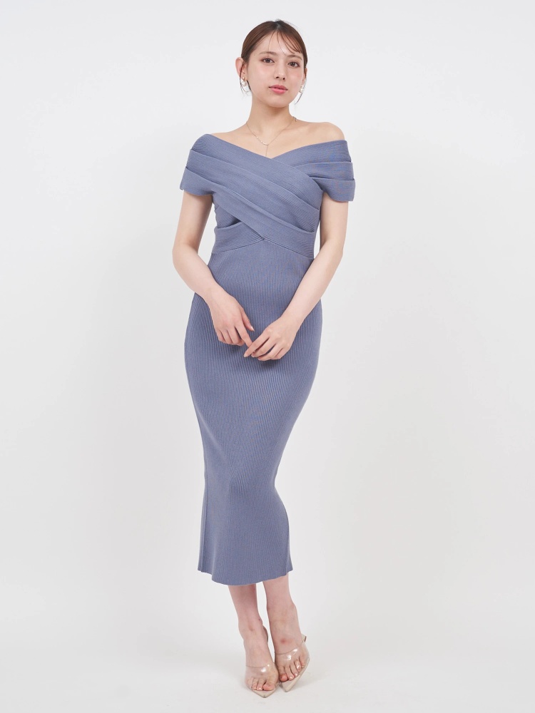 タックカシュクールタイトニットワンピース｜ニットワンピース  