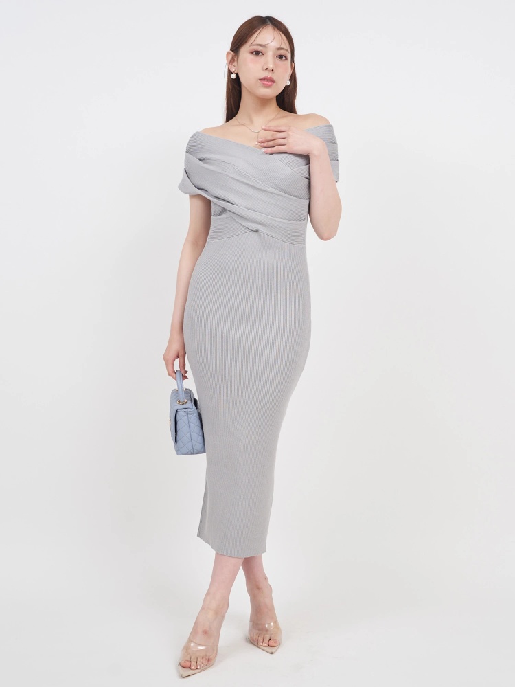 タックカシュクールタイトニットワンピース｜ニットワンピース  