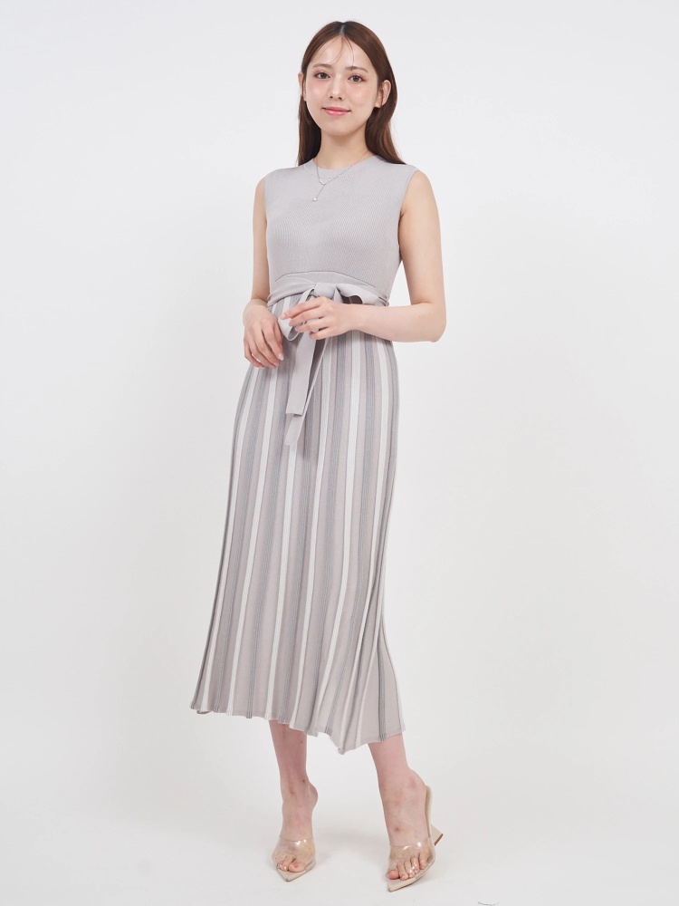 配色プリーツロングニットワンピース｜ニットワンピース｜ワンピース  