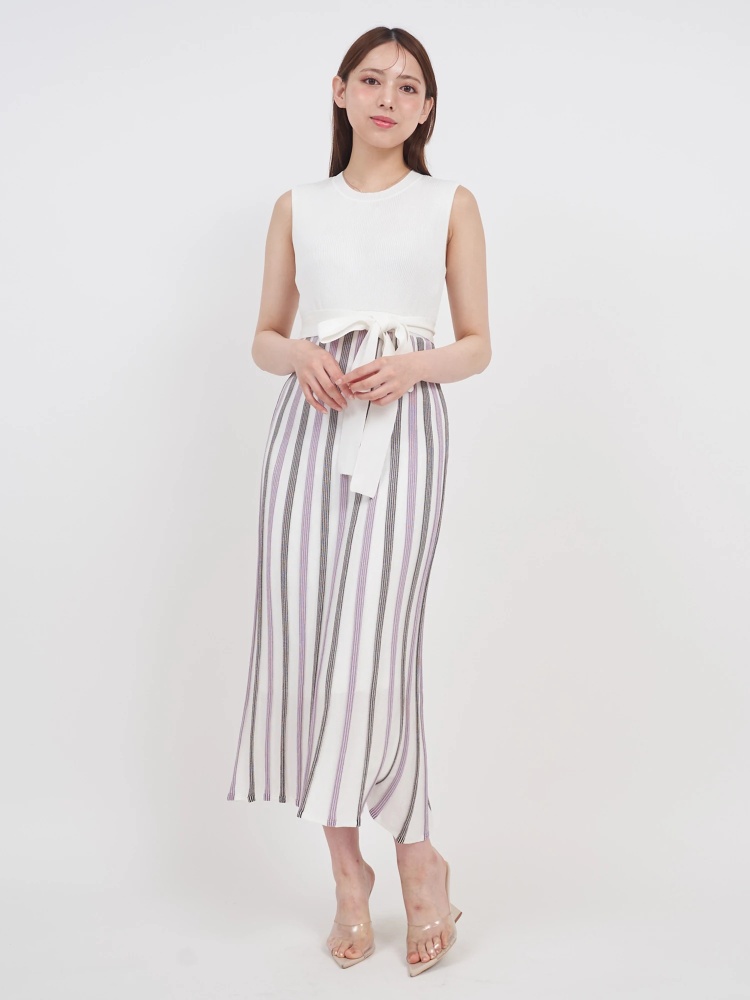 配色プリーツロングニットワンピース｜ニットワンピース｜ワンピース  