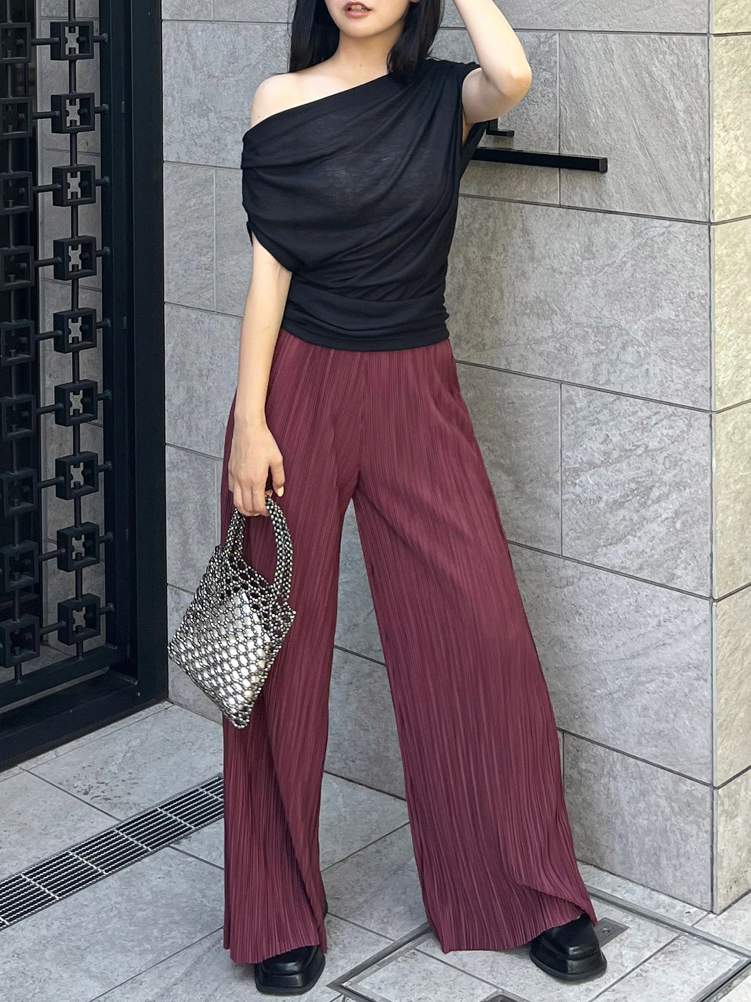 tシャツ ドレープカットトップ レディース MIESROHE tシャツ シュリンクドレープカットTOPS レディース