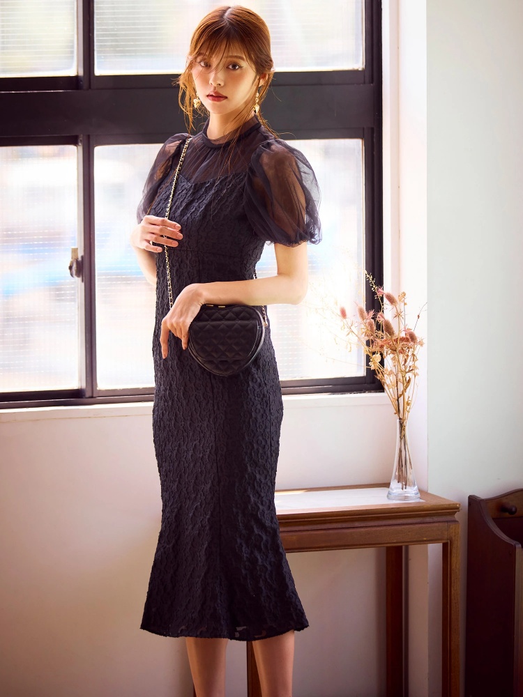 チュールドッキングジャガードマーメイドワンピース｜ワンピース  